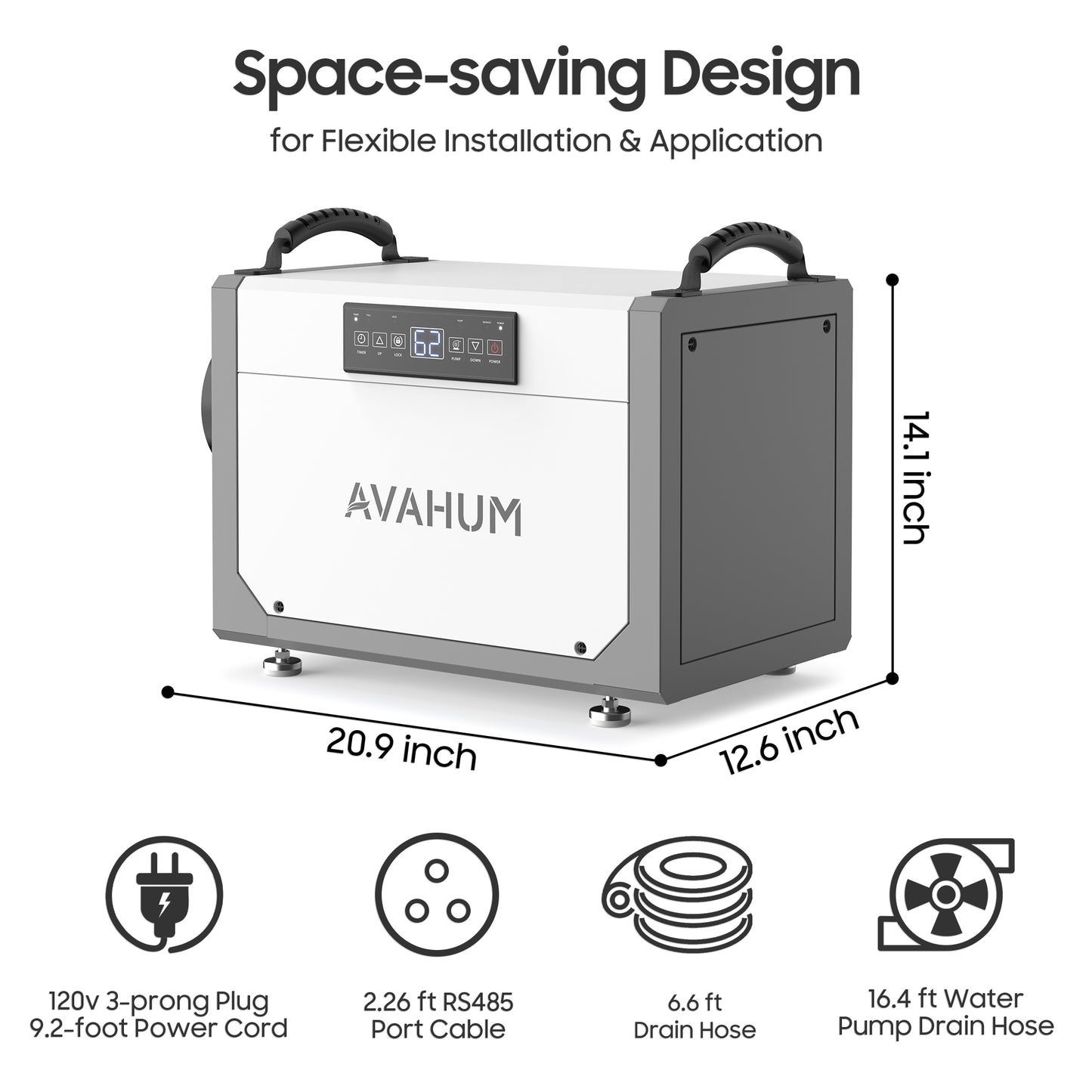 AVAHUM 113 Pints Crawl Space Dehumidifier with Pump, Commercial Dehumidifier with Drainage Hose, Coverage Area 3500 Sq.ft