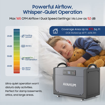AVAHUM 120 Pints Crawl Space Dehumidifier for Basement, Commercial Dehumidifier with Drainage Hose, Coverage Area 1500 Sq.ft