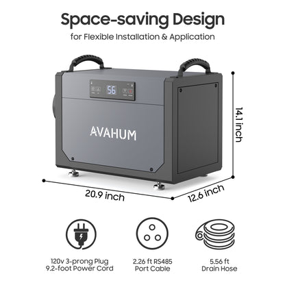 AVAHUM 120 Pints Crawl Space Dehumidifier for Basement, Commercial Dehumidifier with Drainage Hose, Coverage Area 1500 Sq.ft