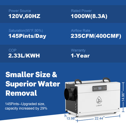 DY145_145_Pint_Commercial_Dehumidifier Size