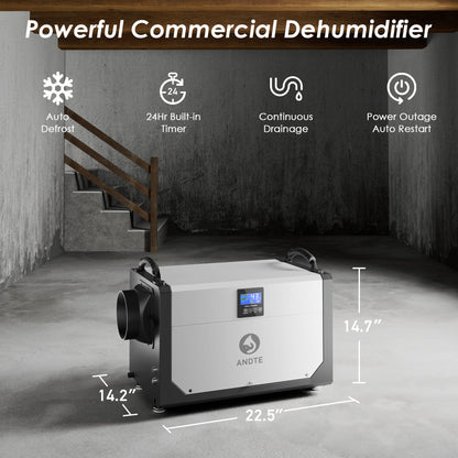 ANDTE 145 Pints Crawl Space Dehumidifier for Basement, Commercial Dehumidifier with Drainage Hose, Energy Star Listed