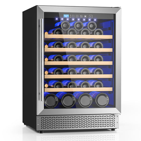 Wine Fridge & Cooler - 24 Inch 54 Bottle Wine Cooler Refrigerator, 41-64°F Dual Zone Wine Refrigerator Glass Door, Built-in or Freestanding Fridge for Home/Bar/Kitchen (5.3 cu.ft)