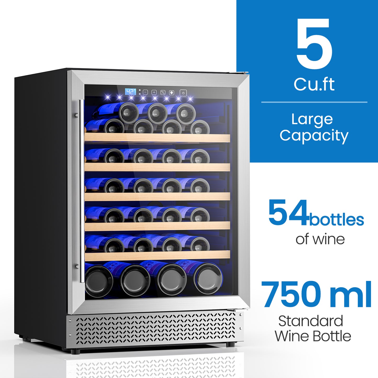 Wine Fridge & Cooler - 24 Inch 54 Bottle Wine Cooler Refrigerator, 41-64°F Dual Zone Wine Refrigerator Glass Door, Built-in or Freestanding Fridge for Home/Bar/Kitchen (5.3 cu.ft)