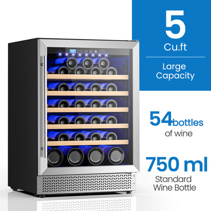 Wine Fridge & Cooler - 24 Inch 54 Bottle Wine Cooler Refrigerator, 41-64°F Dual Zone Wine Refrigerator Glass Door, Built-in or Freestanding Fridge for Home/Bar/Kitchen (5.3 cu.ft)