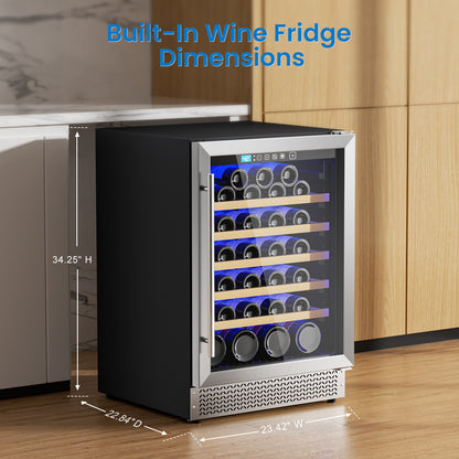 Wine Fridge & Cooler - 24 Inch 54 Bottle Wine Cooler Refrigerator, 41-64°F Dual Zone Wine Refrigerator Glass Door, Built-in or Freestanding Fridge for Home/Bar/Kitchen (5.3 cu.ft)