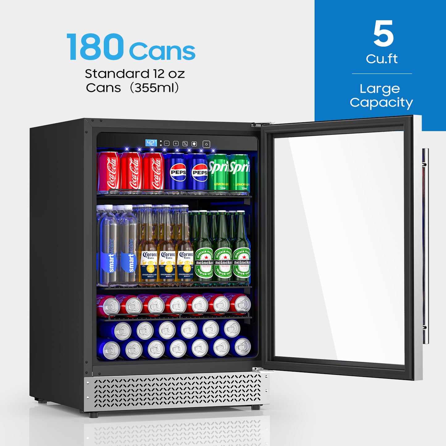 4.9 Cu.ft Beverage Refrigerator and Cooler, 200 Can Mini fridge with Glass Door for Soda Beer Wine, Small Drink Dispenser with Digital Adjustable Thermostat for Home Office Bar