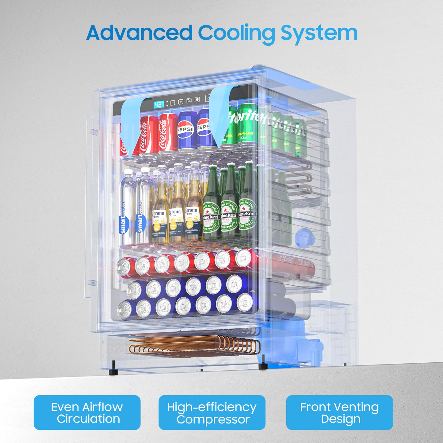 4.9 Cu.ft Beverage Refrigerator and Cooler, 200 Can Mini fridge with Glass Door for Soda Beer Wine, Small Drink Dispenser with Digital Adjustable Thermostat for Home Office Bar