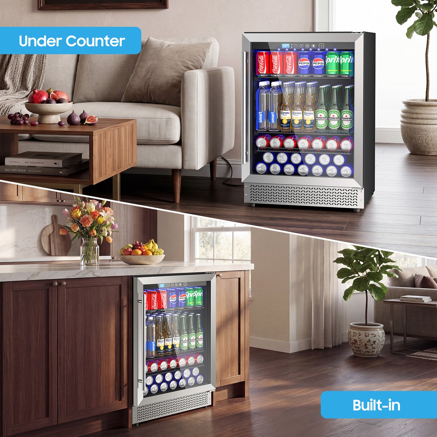 4.9 Cu.ft Beverage Refrigerator and Cooler, 200 Can Mini fridge with Glass Door for Soda Beer Wine, Small Drink Dispenser with Digital Adjustable Thermostat for Home Office Bar