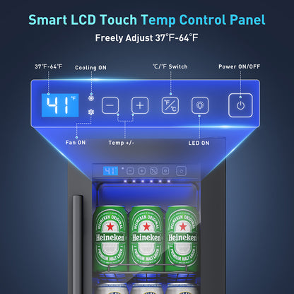 60 Can Beverage Refrigerator Cooler for Cubicle under Desk/Counter Office Camping, 2 Cu.Ft Mini Fridge Beverage Cooler with Glass Door for Water Juices Cola Bottles