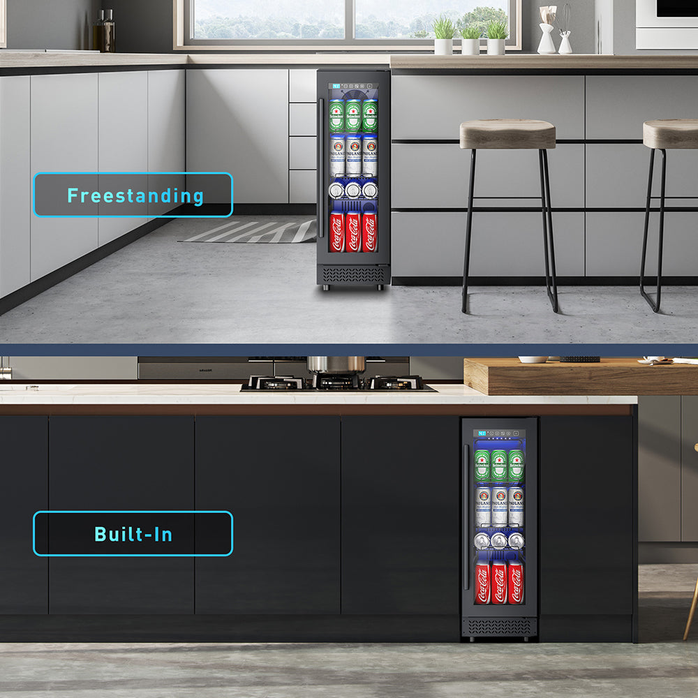 60 Can Beverage Refrigerator Cooler for Cubicle under Desk/Counter Office Camping, 2 Cu.Ft Mini Fridge Beverage Cooler with Glass Door for Water Juices Cola Bottles