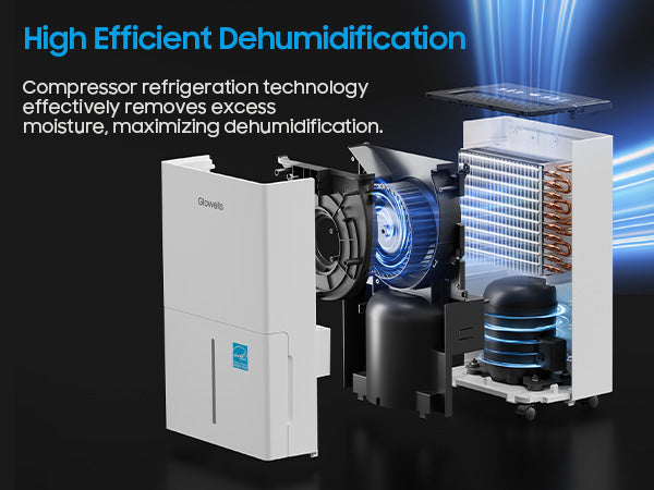 Glowells  82 Pints Energy Star Dehumidifier for Home, 5500 Sq.Ft Basement Dehumidifier with Drain Hose for Large Room Bathroom Bedroom, Compressor Dehumidifiers with Smart Humidity Control, Auto Defrost