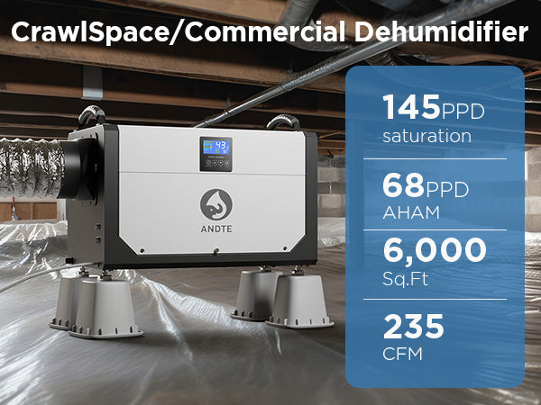 ANDTE 145 Pints Crawl Space Dehumidifier for Basement, Commercial Dehumidifier with Drainage Hose,