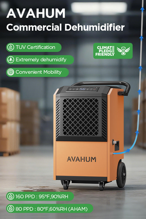 AVAHUM 160 Pints Commercial Dehumidifier with Pump and Drain Hose for Basements, Heavy Duty Commercial Grade Dehumidifiers for Large Spaces, Warehouse, Industry Water Damage Unit, Auto Defrost