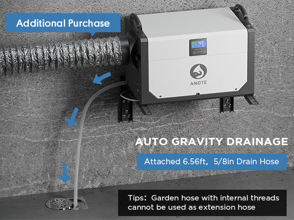 ANDTE 145 Pints Crawl Space Dehumidifier for Basement, Commercial Dehumidifier with Drainage Hose,