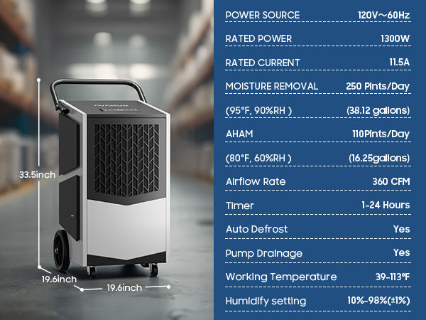 AVAHUM 250 Pint Commercial Dehumidifier with Pump with Drain Hose for Basements,8000sqft Commercial Grade Dehumidifiers for Industrial,24H Timer,Continuous Dehumidification