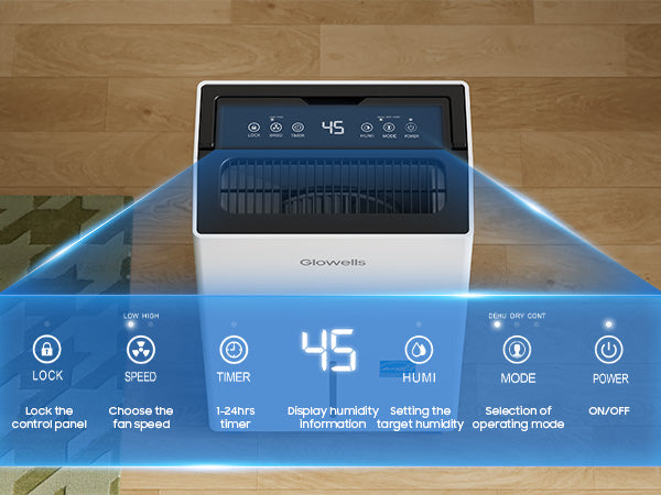 Glowells 52 Pints Portable Dehumidifier for Basements and Homes with Drain Hose, Covers up to 4500 Sq Ft, Removes up to 50 Pints of Moisture per Day (95°F, 95% RH)