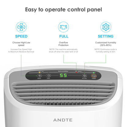 ANDTE 31 Pints Home Dehumidifier for Basements with Drain Hose, Covers up to 400 Sq Ft