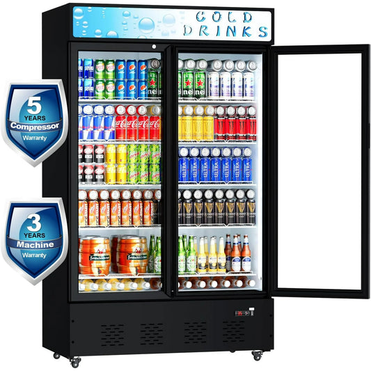 Commercial Merchandiser Refrigerator, Two Glass Door, 40 cu.ft, Upright Display Beverage Cooler