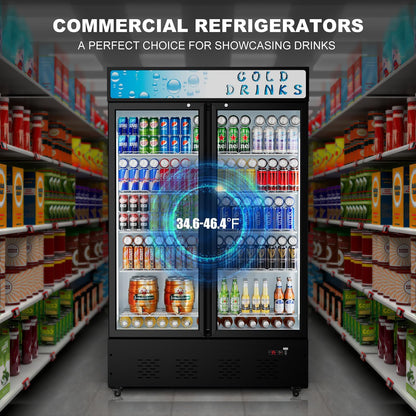 Commercial Merchandiser Refrigerator, Two Glass Door, 40 cu.ft, Upright Display Beverage Cooler