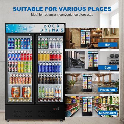 Commercial Merchandiser Refrigerator, Two Glass Door, 40 cu.ft, Upright Display Beverage Cooler