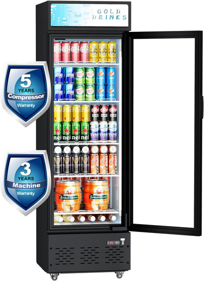 Commercial Merchandiser Refrigerator, One Glass Door, 12 cu.ft, Upright Display Beverage Cooler