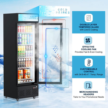 Commercial Merchandiser Refrigerator, One Glass Door, 12 cu.ft, Upright Display Beverage Cooler