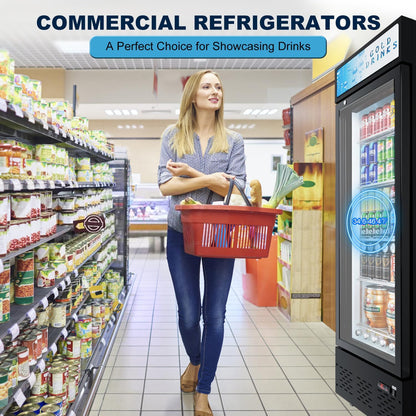 Commercial Merchandiser Refrigerator, One Glass Door, 12 cu.ft, Upright Display Beverage Cooler