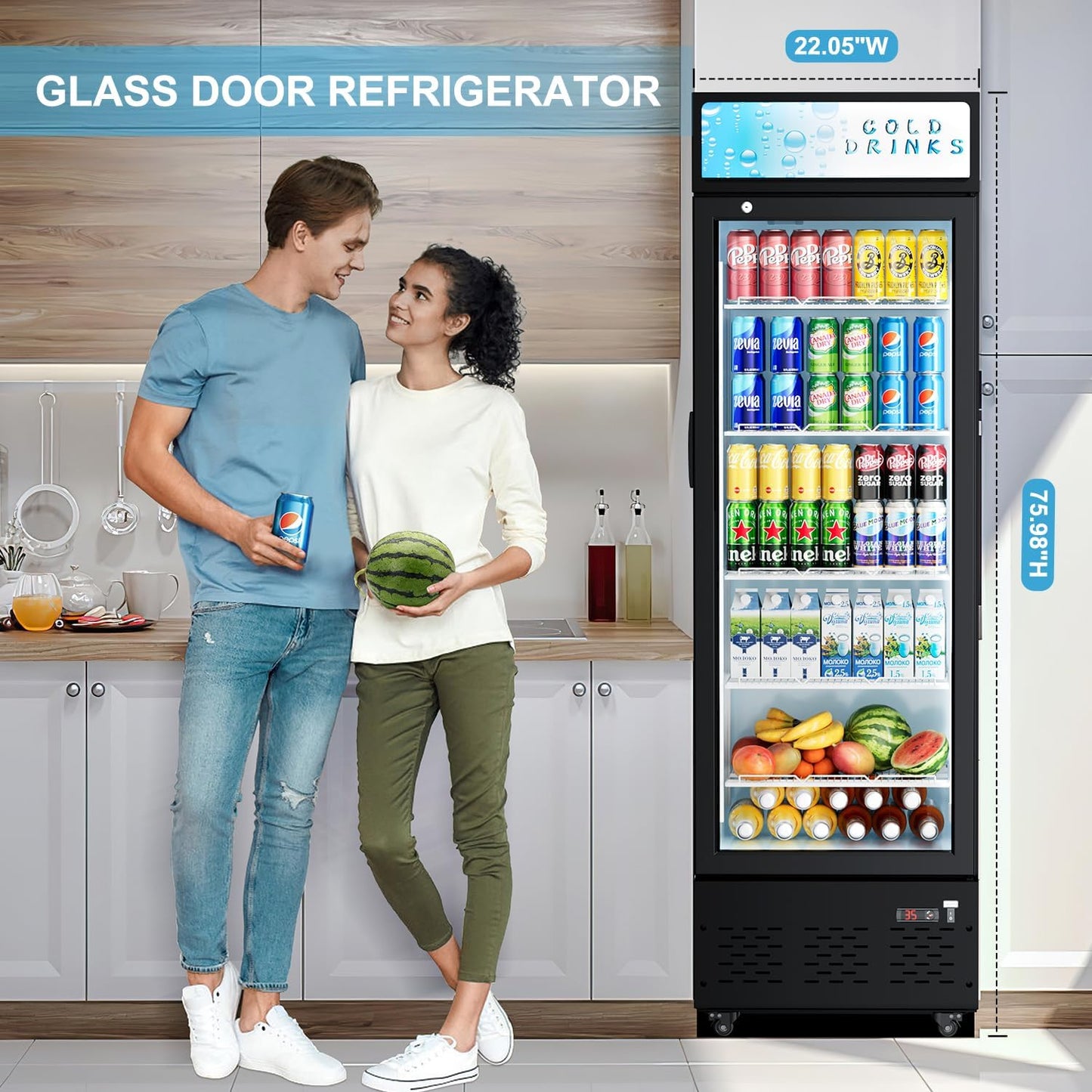 Commercial Merchandiser Refrigerator, One Glass Door, 12 cu.ft, Upright Display Beverage Cooler