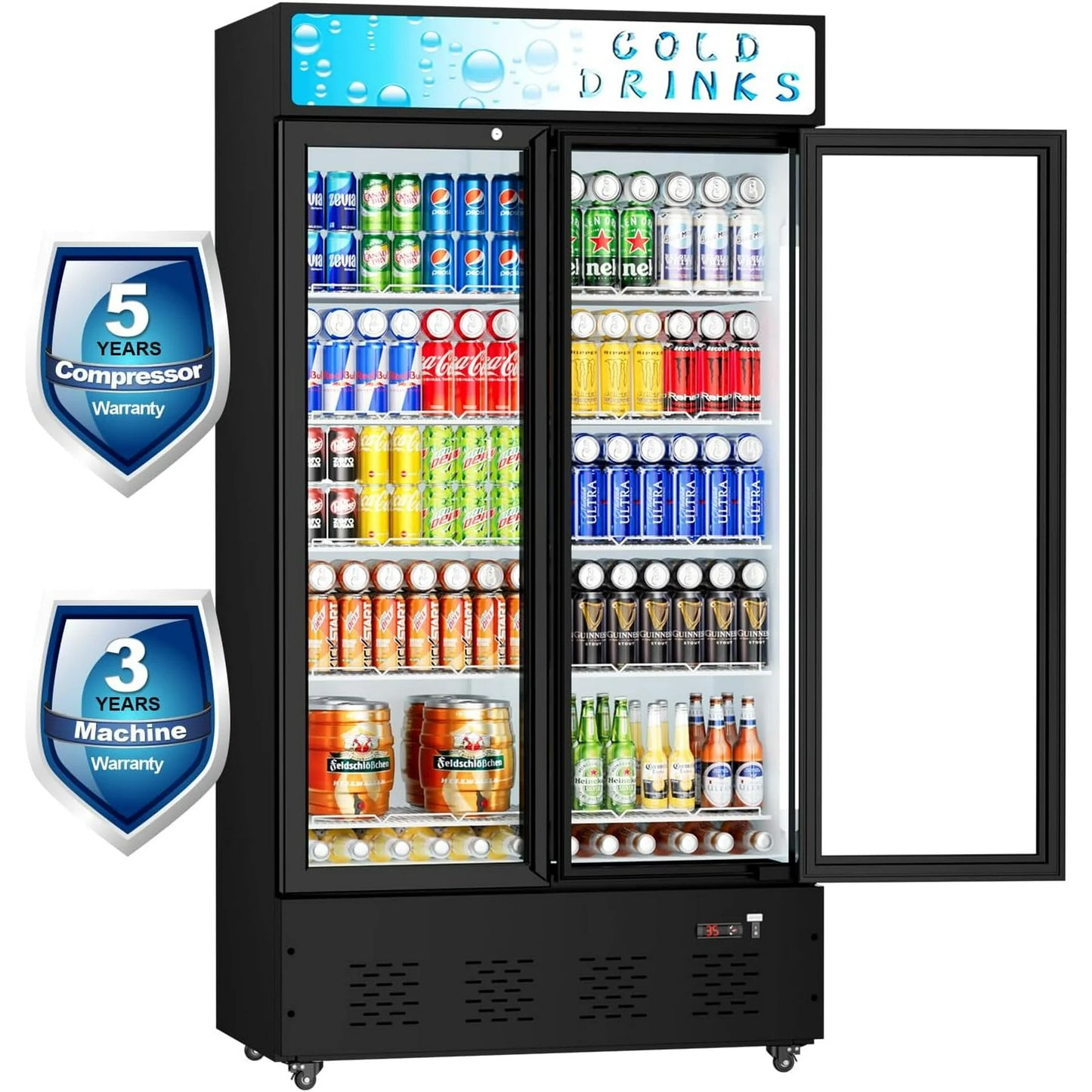 Commercial Merchandiser Refrigerator, Two Glass Door, 30 cu.ft, Upright Display Beverage Cooler