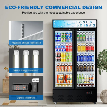 Commercial Merchandiser Refrigerator, Two Glass Door, 30 cu.ft, Upright Display Beverage Cooler