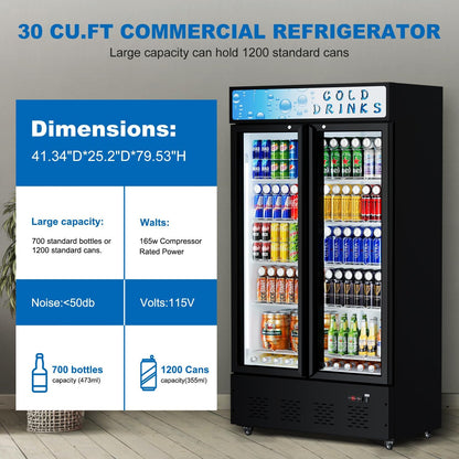 Commercial Merchandiser Refrigerator, Two Glass Door, 30 cu.ft, Upright Display Beverage Cooler