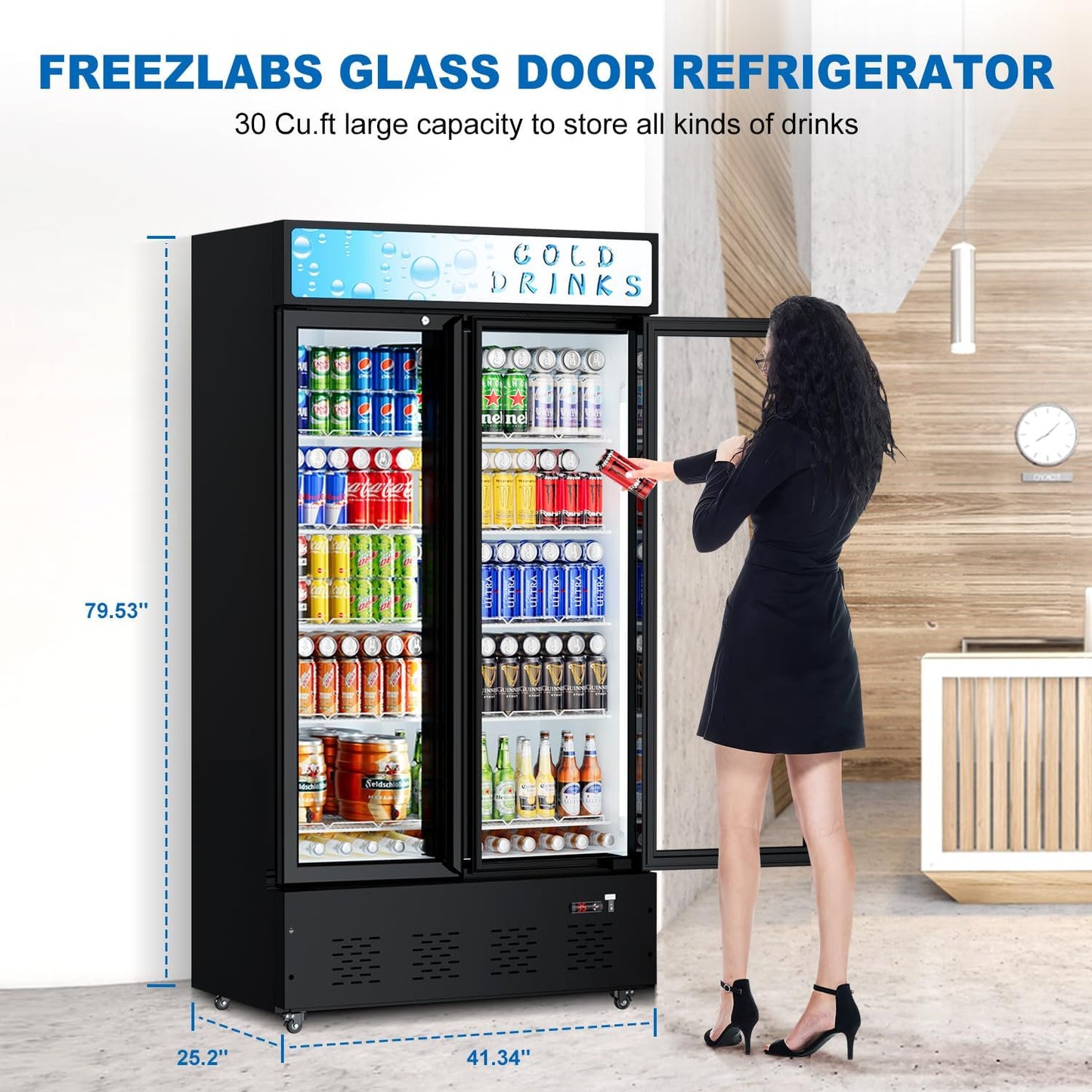 Commercial Merchandiser Refrigerator, Two Glass Door, 30 cu.ft, Upright Display Beverage Cooler