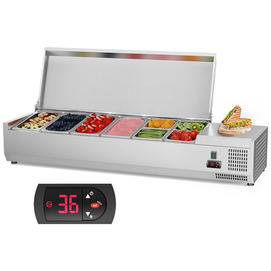 40" Refrigerated Condiment Prep Station, 28 QT Sandwich Prep Table & Salad Bar with Auto Defrost