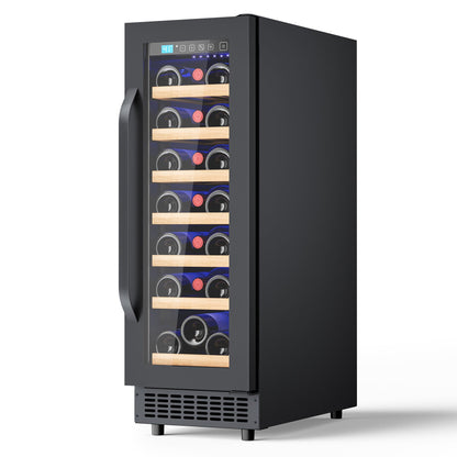 12" Wine Cooler Refrigerator 21 Bottle Wine Fridge Built-in or Freestanding with Double-Layer Tempered Glass Door Compressor quick cooling,Low Noise