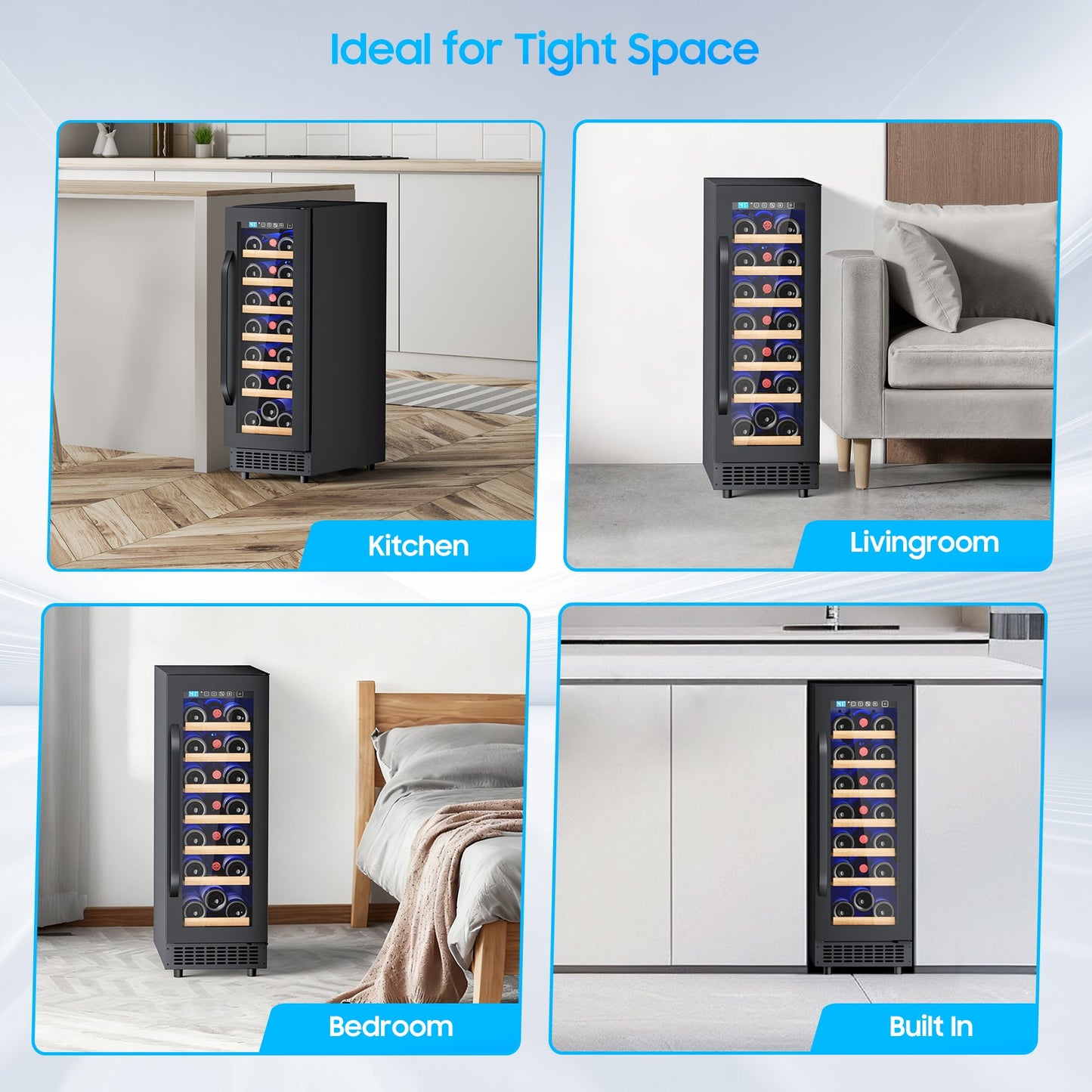 12" Wine Cooler Refrigerator 21 Bottle Wine Fridge Built-in or Freestanding with Double-Layer Tempered Glass Door Compressor quick cooling,Low Noise