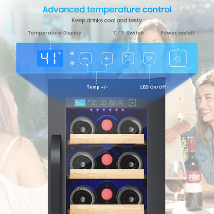 21 Bottle Wine Fridge Small 12 Inch Refrigerator Freestanding/Built in, Compressor 2Cu.Ft Wine Cooler w/Lock & LED Display, 41℉-64℉ Digital Temperature Control Fridge for Cubicle under Counter