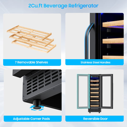 12" Wine Cooler Refrigerator 21 Bottle Wine Fridge Built-in or Freestanding with Double-Layer Tempered Glass Door Compressor quick cooling,Low Noise