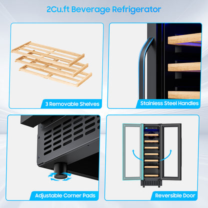 21 Bottle Wine Fridge Small 12 Inch Refrigerator Freestanding/Built in, Compressor 2Cu.Ft Wine Cooler w/Lock & LED Display, 41℉-64℉ Digital Temperature Control Fridge for Cubicle under Counter