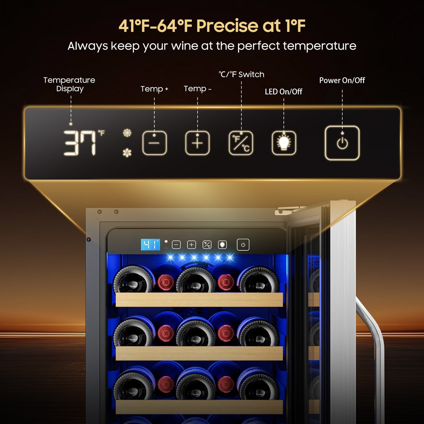 15In Wine Fridge Small, 35Bottle Wine Cooler Refrigerator Under Counter