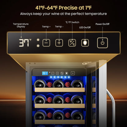 15In Wine Fridge Small, 35Bottle Wine Cooler Refrigerator Under Counter