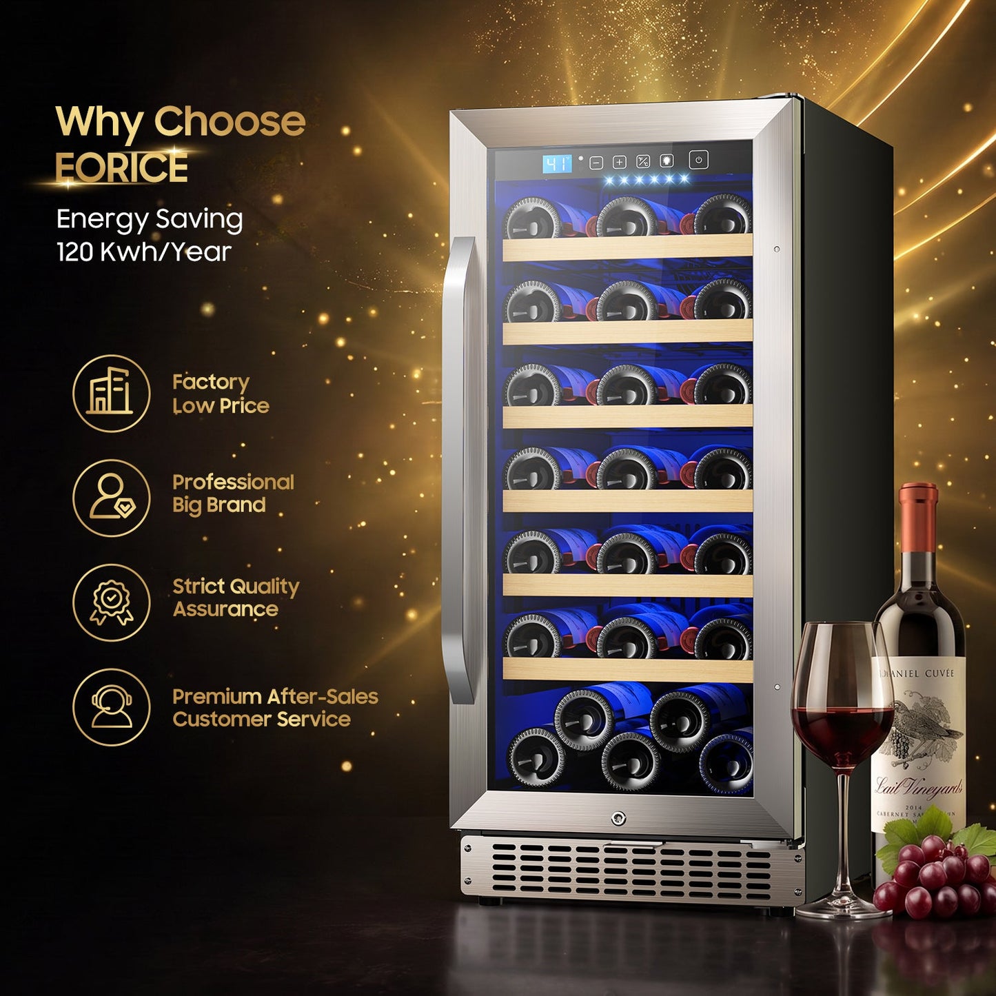 15In Wine Fridge Small, 35Bottle Wine Cooler Refrigerator Under Counter