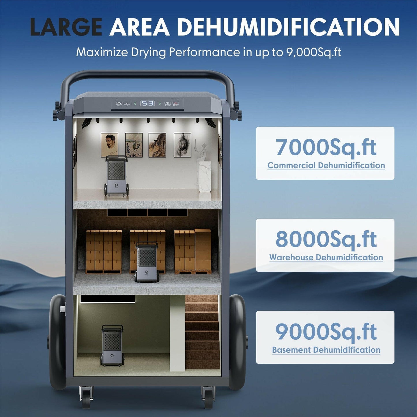 ANDTE DE305 commercial dehumidifier's cover up size