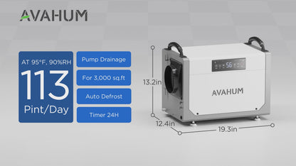 AVAHUM 113 Pints Crawl Space Dehumidifier with Pump, Commercial Dehumidifier with Drainage Hose, Coverage Area 3500 Sq.ft